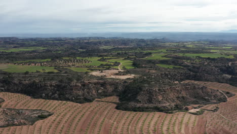 Spanien-Erstaunliche-Landschaft-Ländliche-Landwirtschaft-Nutzpflanzen-Hain-Felsige-Berge-Grüne-Felder